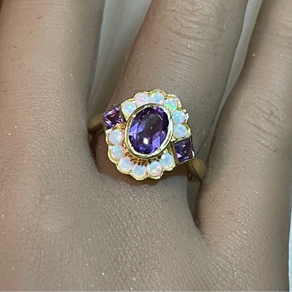 🎁A STUNNER of a Ring! Amethyst & Opal 925 Silver/GP! - Picture 13 of 16